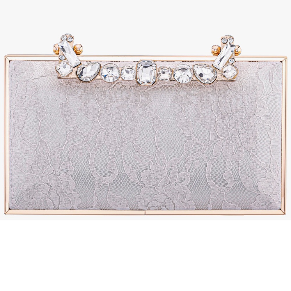 Nina Silver Lace Clutch with Crystal Accents